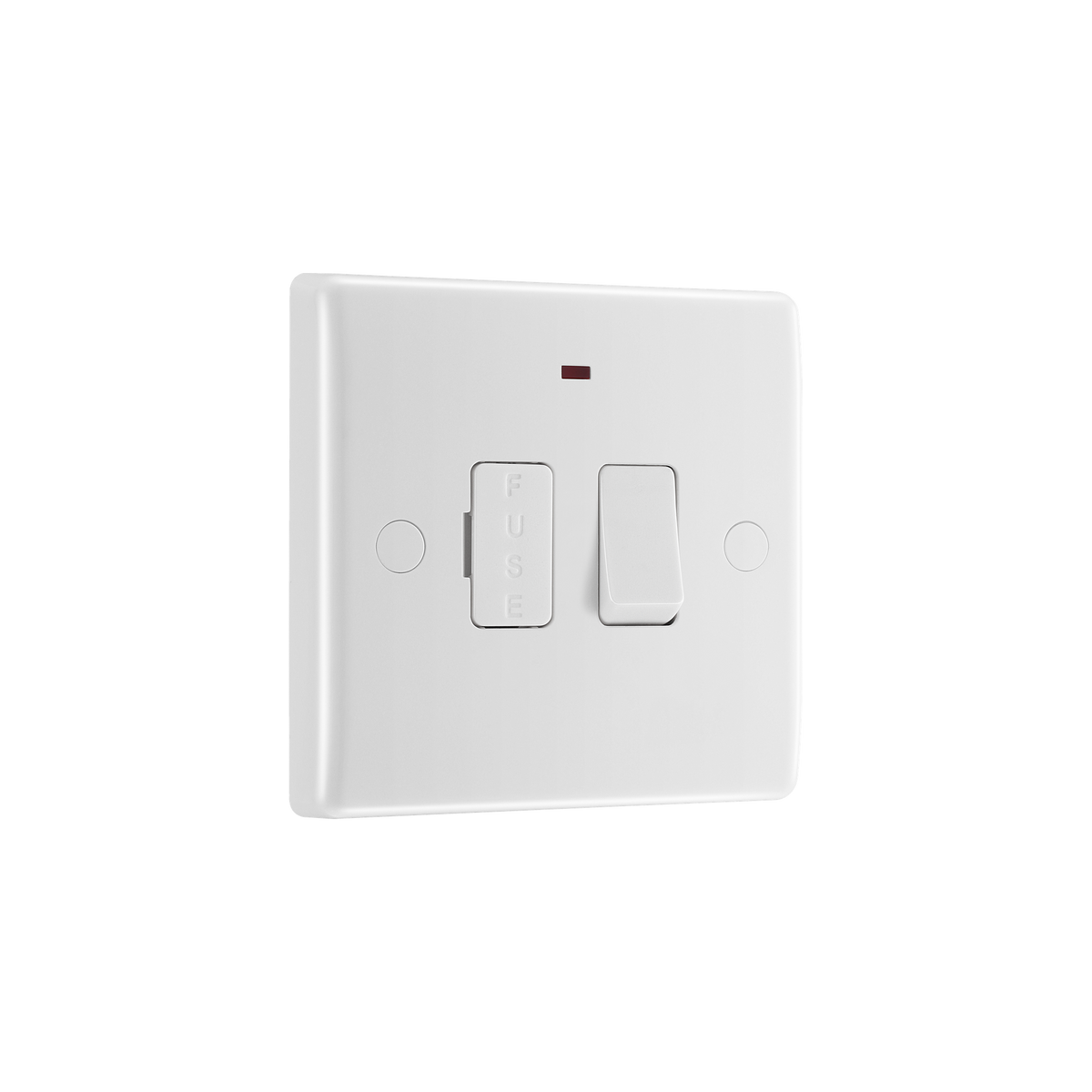 Switched Fused Connection Unit 13A with LED Indicator & Flex Outlet – Rounded Edge White – BG 853-01 angled view