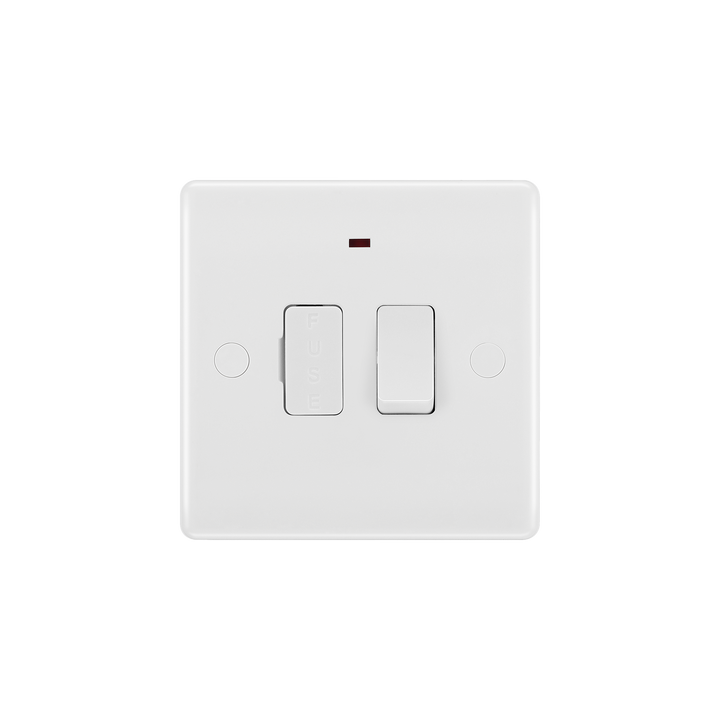 Switched Fused Connection Unit 13A with LED Indicator & Flex Outlet – Rounded Edge White – BG 853-01 front view