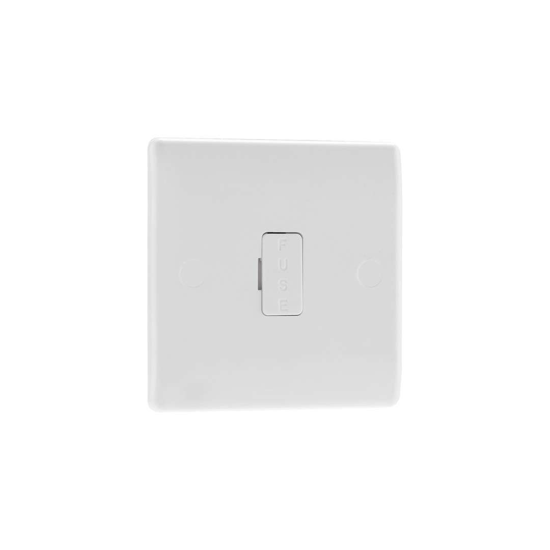 Unswitched Fused Connection Unit 13A – Rounded Edge White – BG 854-01 angled view
