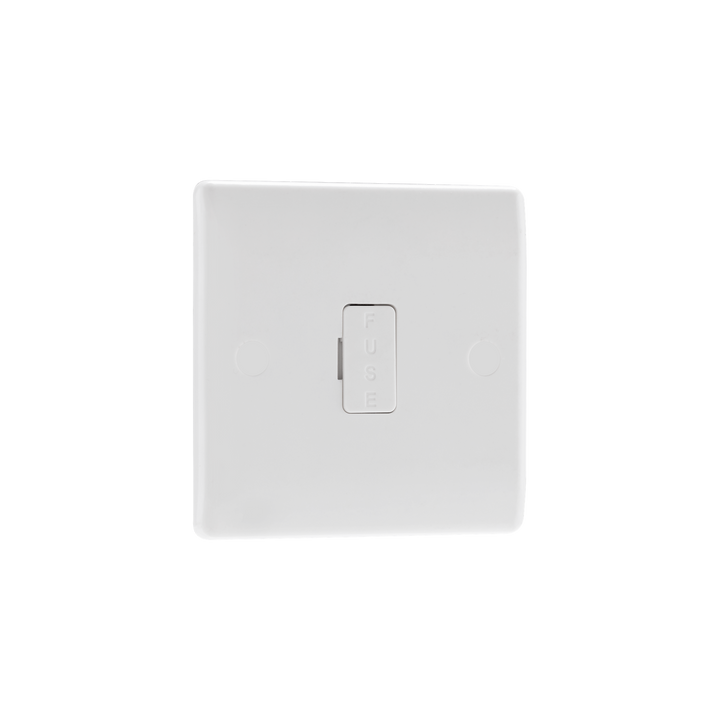 Unswitched Fused Connection Unit 13A – Rounded Edge White – BG 854-01 angled view