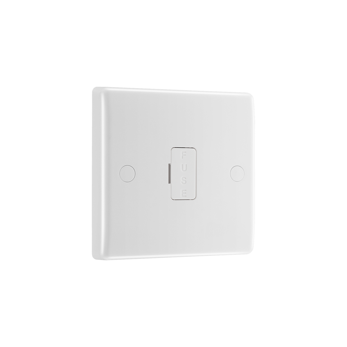Unswitched Fused Connection Unit 13A with Flex Outlet – Rounded Edge White – BG 855-01 angled view