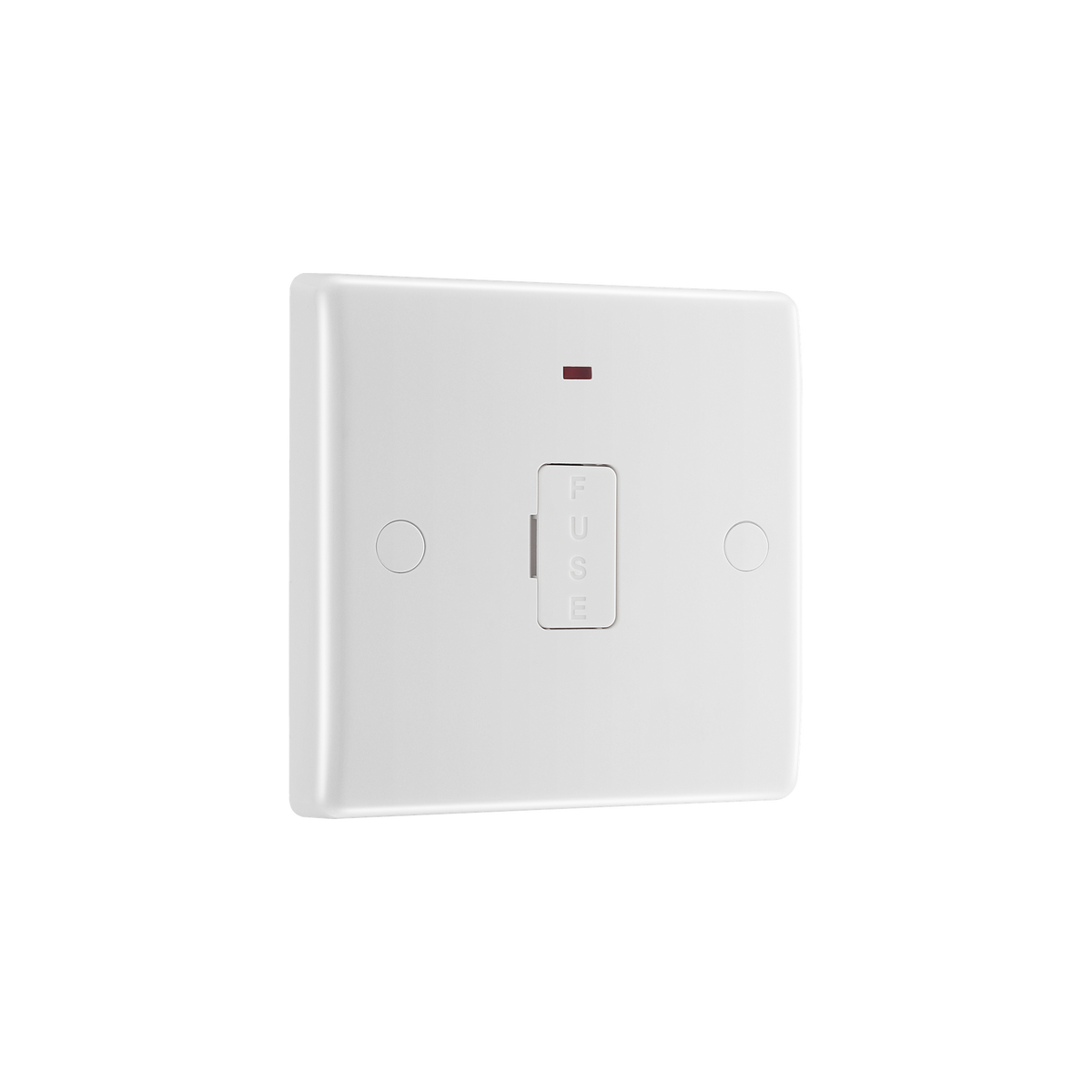 Unswitched Fused Connection Unit 13A with LED Indicator & Flex Outlet – Rounded Edge White – BG 857-01 angled view