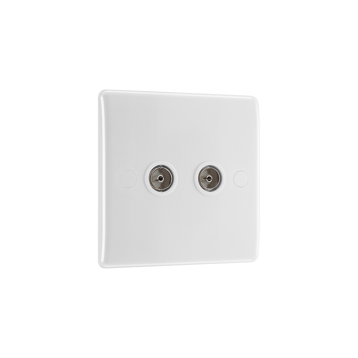 Double Co-Ax Aerial Socket for TV or FM – Rounded Edge White – BG 861-01 angled view