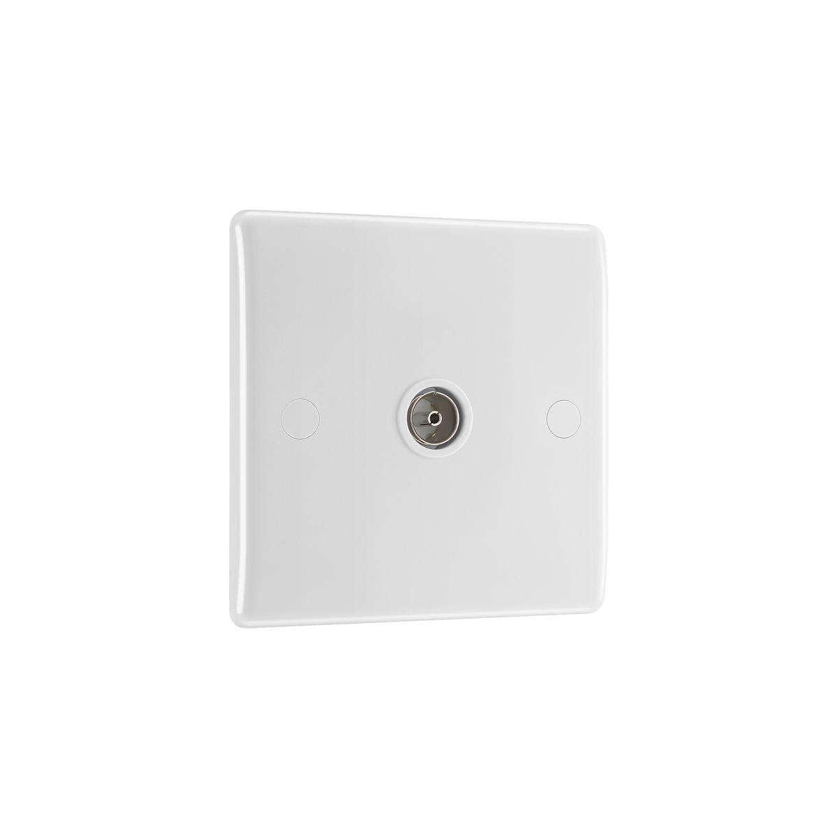 Single Isolated Co-Ax Aerial Socket for TV or FM – Rounded Edge White – BG 862-01 angled view