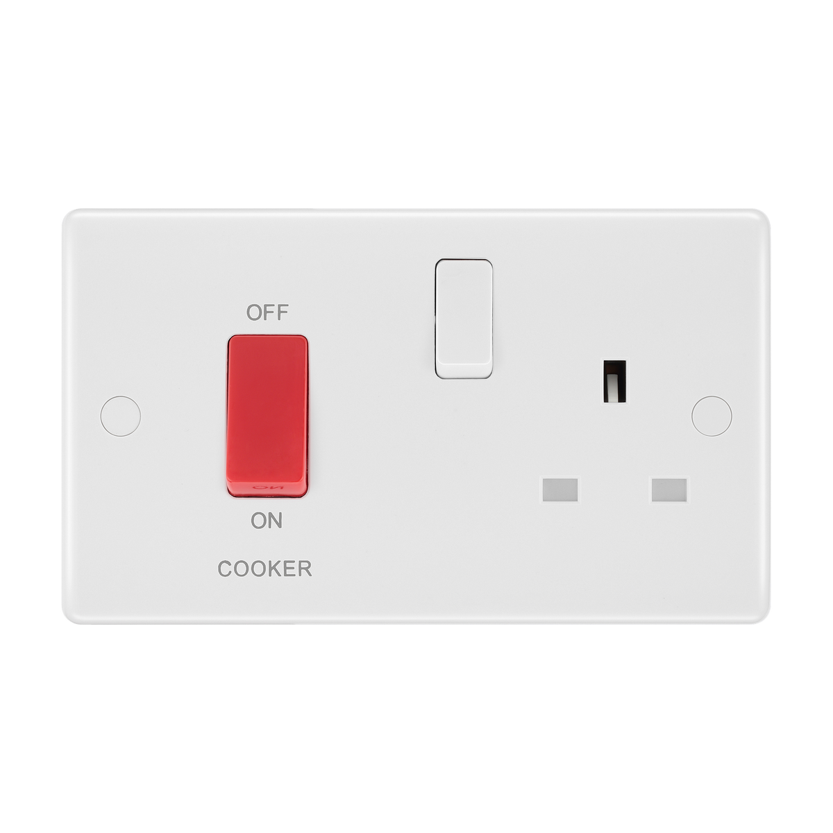 45A Cooker Control Unit with 13A Socket – Rounded Edge White – BG 871-01 front view