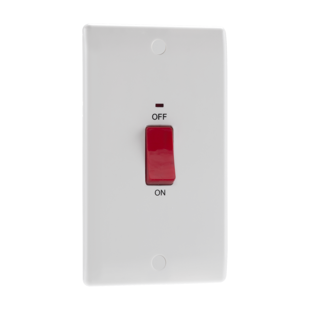 45A Large Plate Double Pole Switch with LED Indicator – Rounded Edge White – BG 872-01 angled view