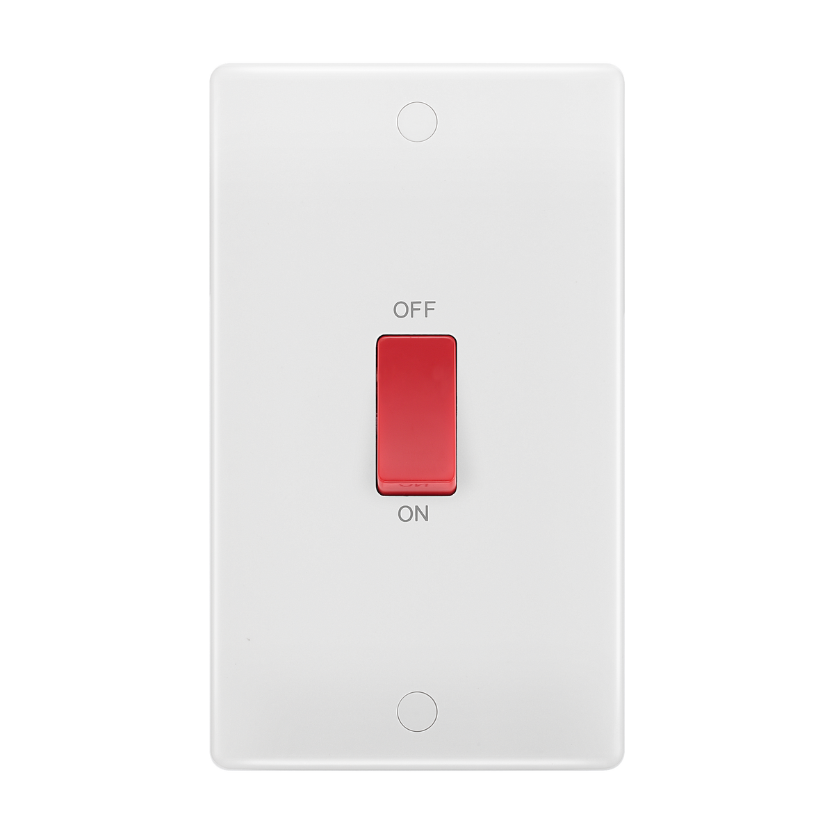 45A Large Plate Double Pole Switch – Rounded Edge White – BG 873-01 front view