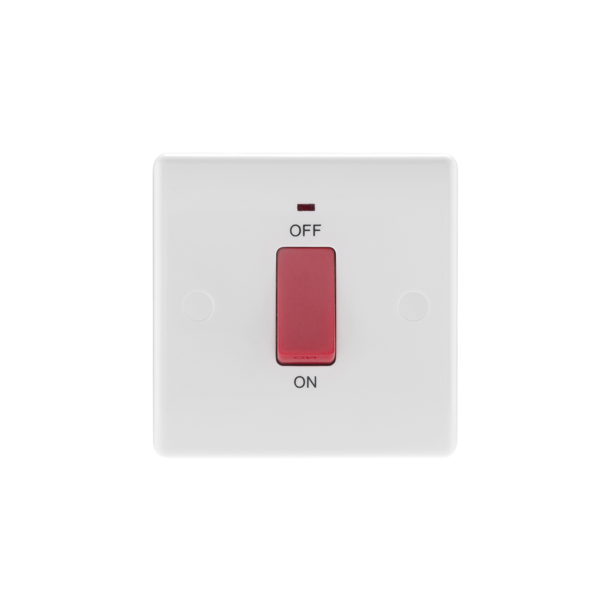 45A Square Plate Double Pole Switch with LED Indicator – Rounded Edge White – BG 874-01 front view