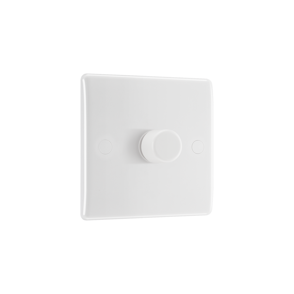Single Dimmer Switch 2 Way, Trailing Edge 200W – Rounded Edge White – BG 881-01 angled view