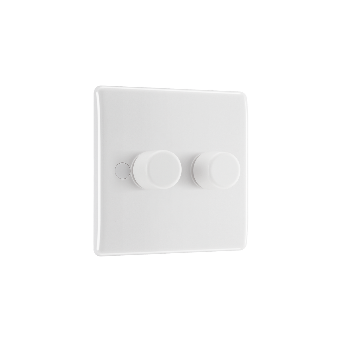 Double Dimmer Switch 2 Way, Trailing Edge 200W – Rounded Edge White – BG 882-01 angled view