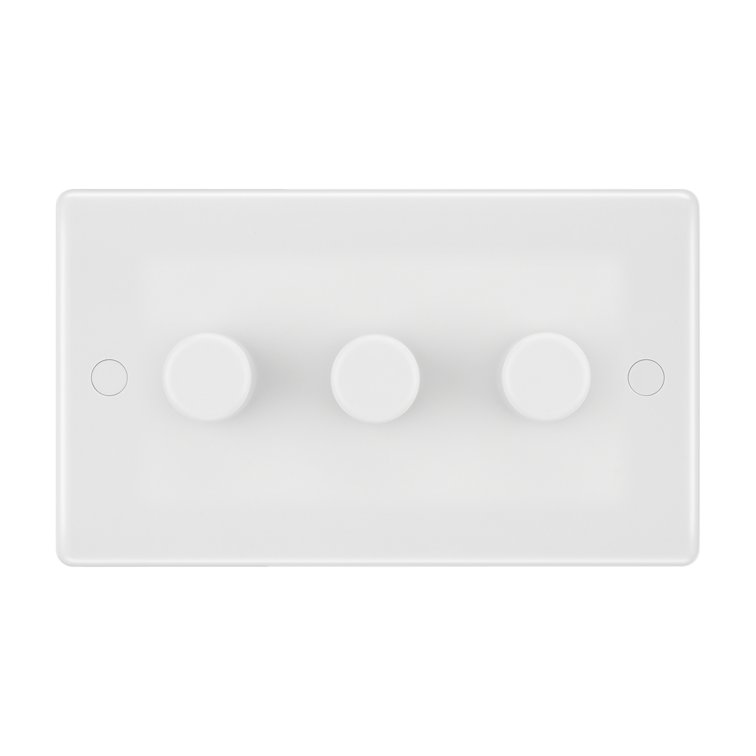 Triple Dimmer Switch 2 Way, Trailing Edge 200W – Rounded Edge White – BG 883-01 front view