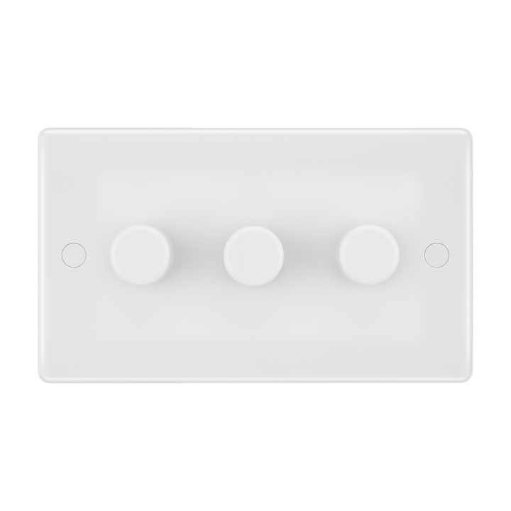 Triple Dimmer Switch 2 Way, Trailing Edge 200W – Rounded Edge White – BG 883-01 front view
