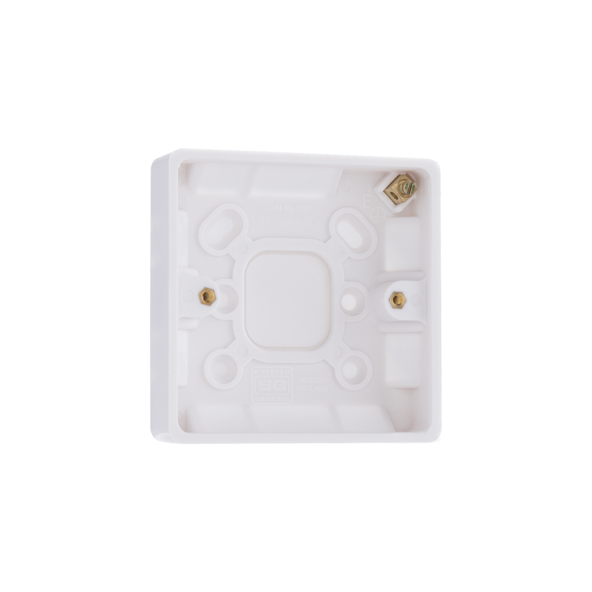 Single Surface Box with Earth 19mm – Rounded Edge White – BG 893-01 angled view