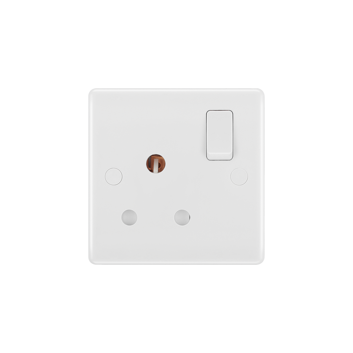 15A Single Round Pin Switched Socket – Rounded Edge White – BG 899-01 front view