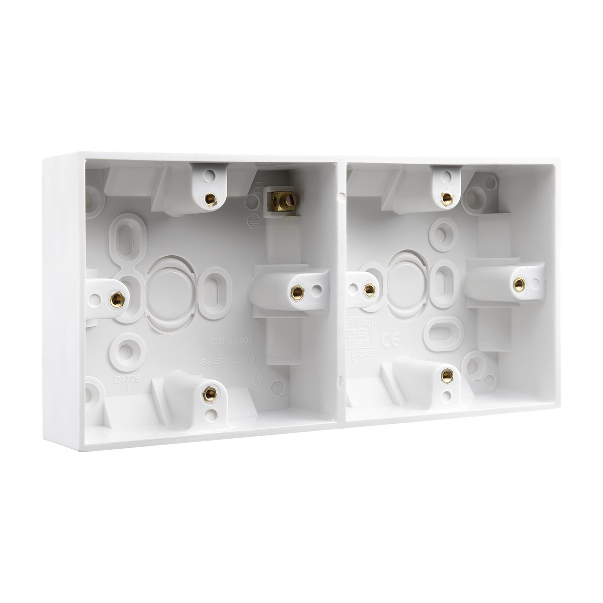 Dual Surface Box 37mm – Square Edge White – BG 909-01 angled view