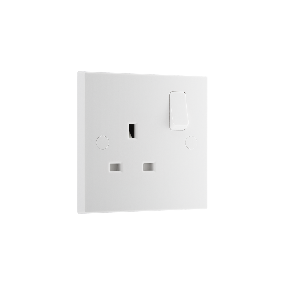Single Switched Socket 13A Double Pole – Square Edge White – BG 921DP-0J angled view