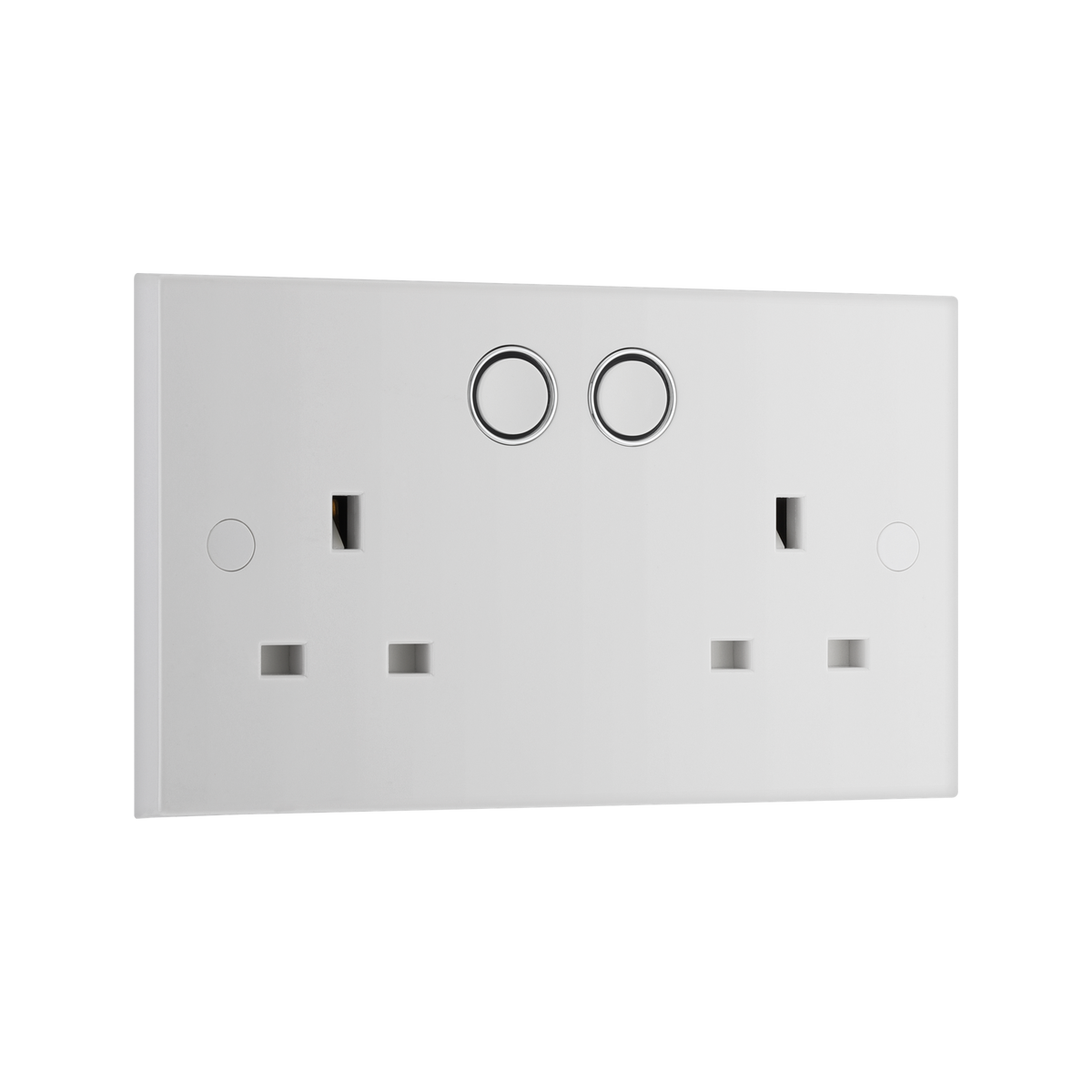 Double Switched Socket 13A with Smart Home Control – Square Edge White – BG 922/HC-01 angled view