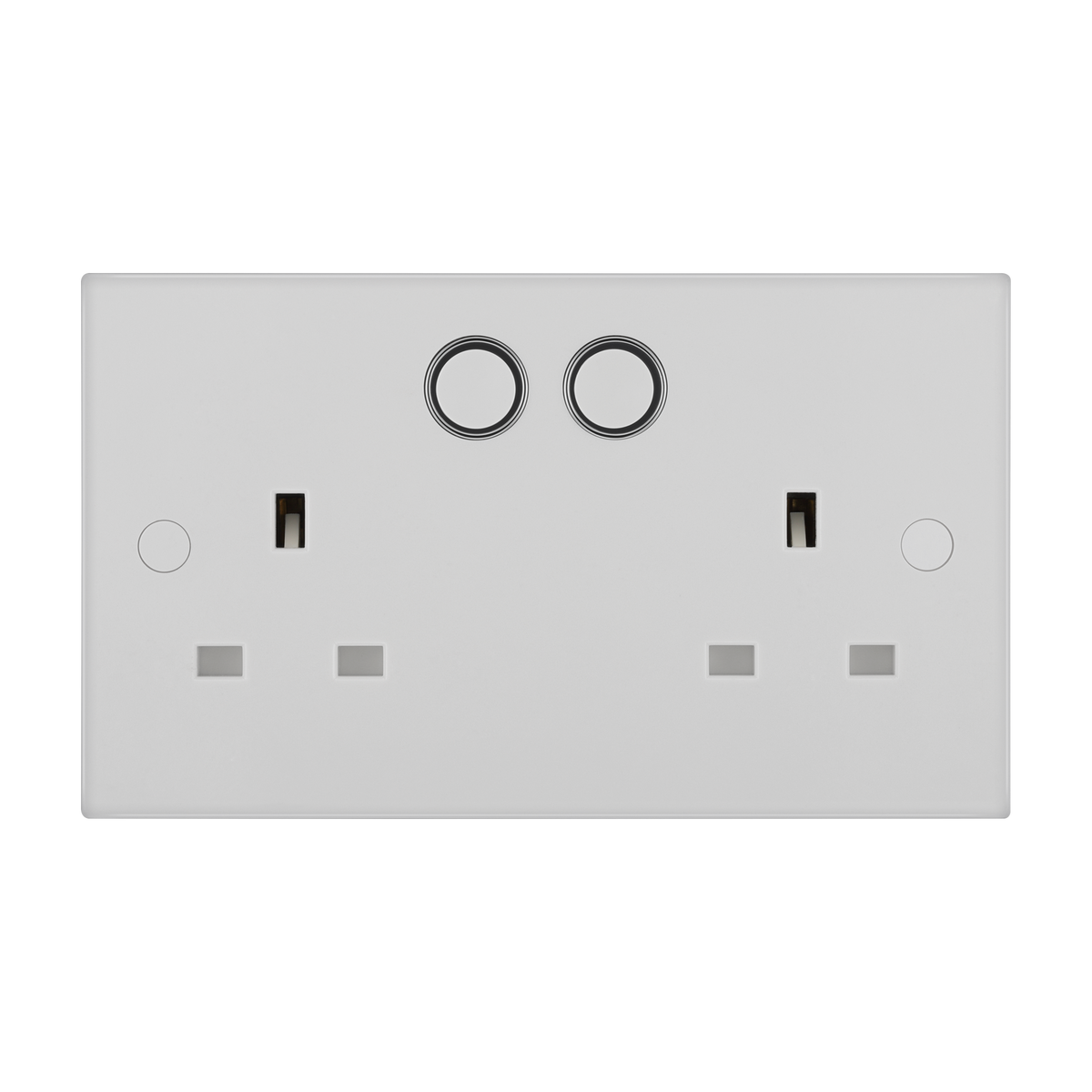 Double Switched Socket 13A with Smart Home Control – Square Edge White – BG 922/HC-01 front view