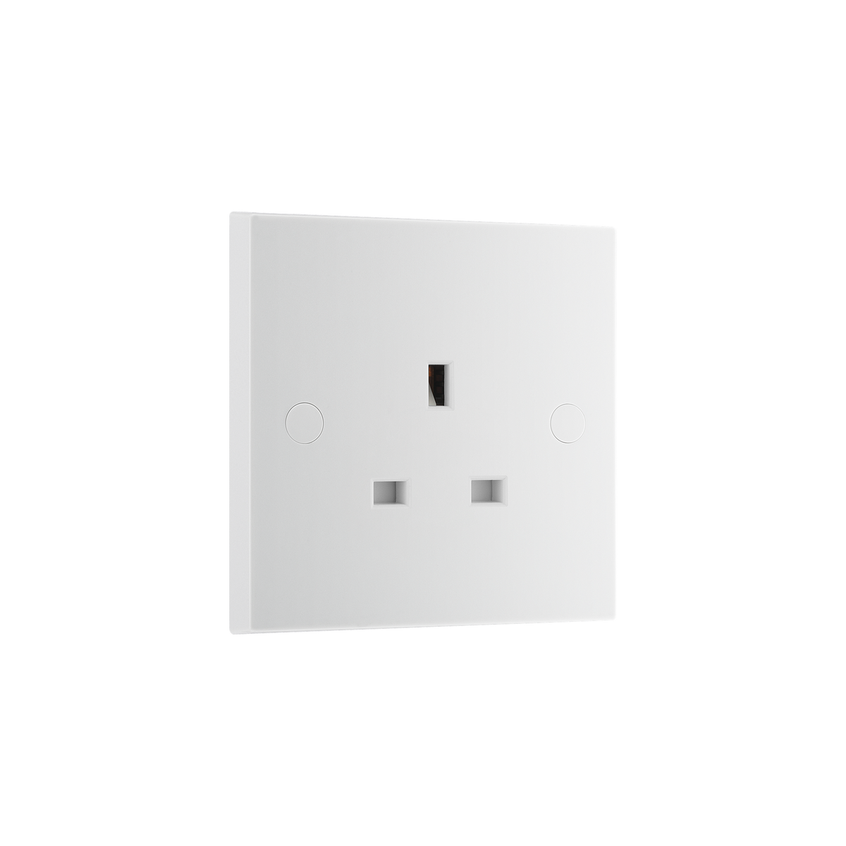 Single Unswitched Socket 13A – Square Edge White – BG 923-0J angled view