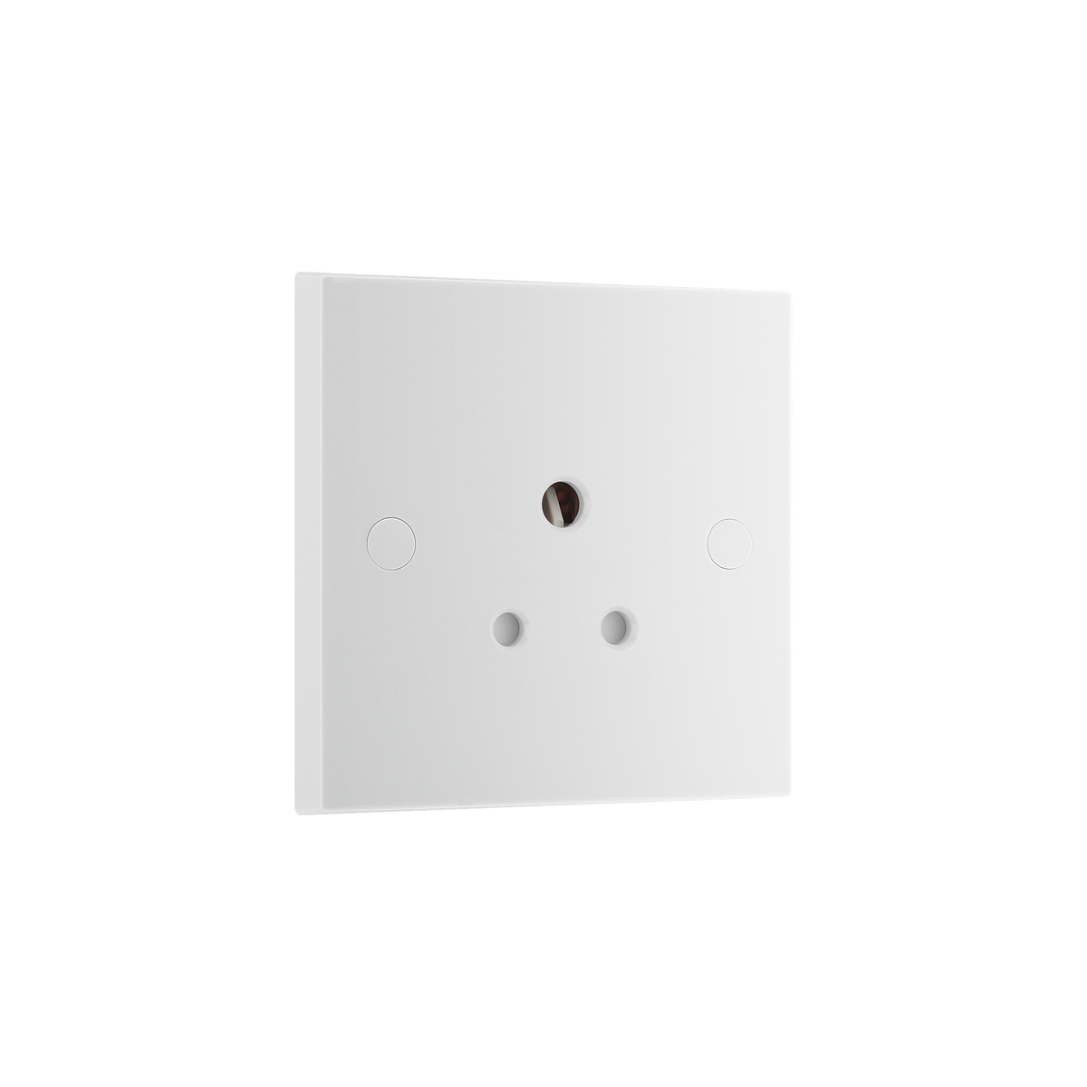 5A Single Round Pin Unswitched Socket – Square Edge White – BG 929-0J angled view