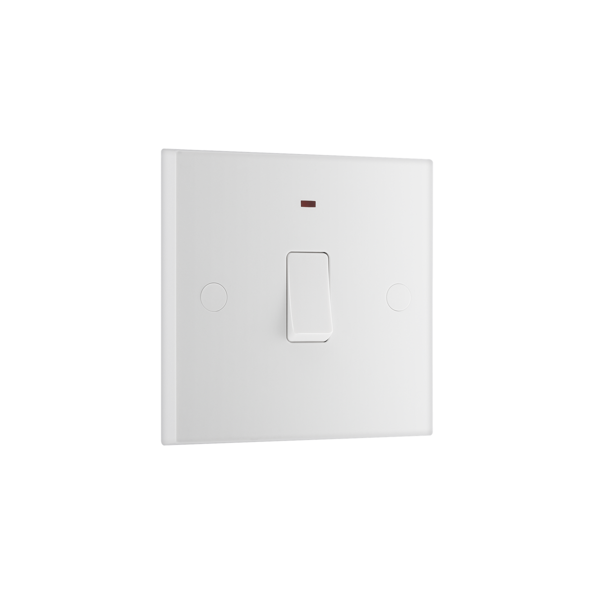 20A Double Pole Switch with LED Indicator – Square Edge White – BG 931-0J angled view