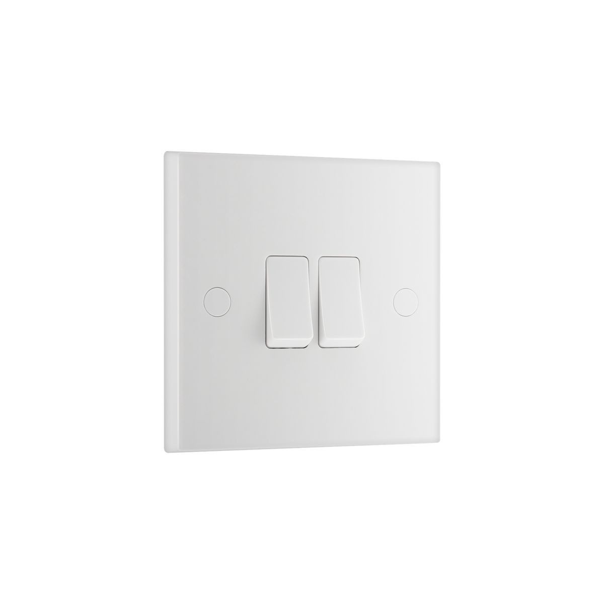Light Switch 2 Gang 2 Way – Square Edge White – BG 942-02 angled view