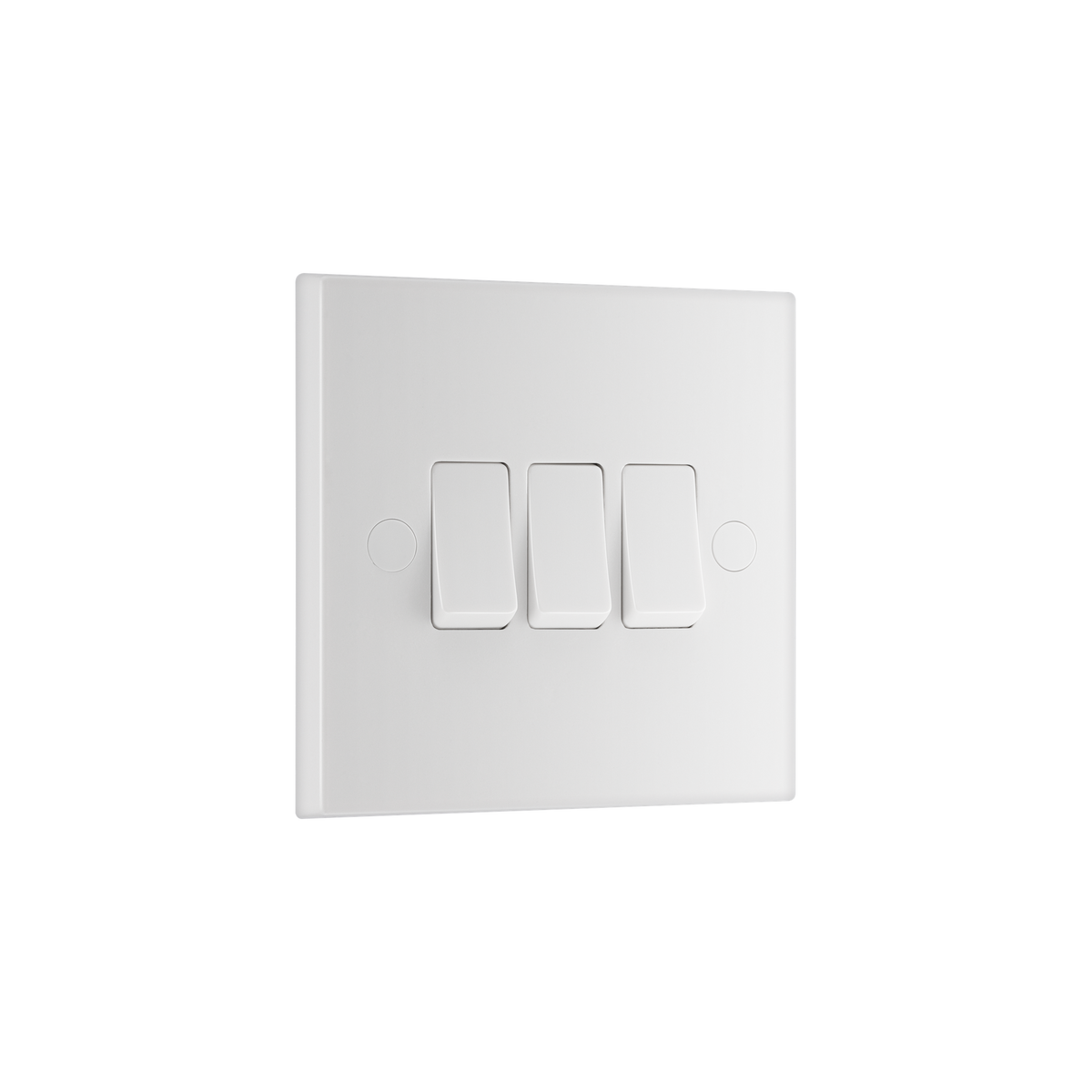 Light Switch 3 Gang 2 Way – Square Edge White – BG 943-02 angled view