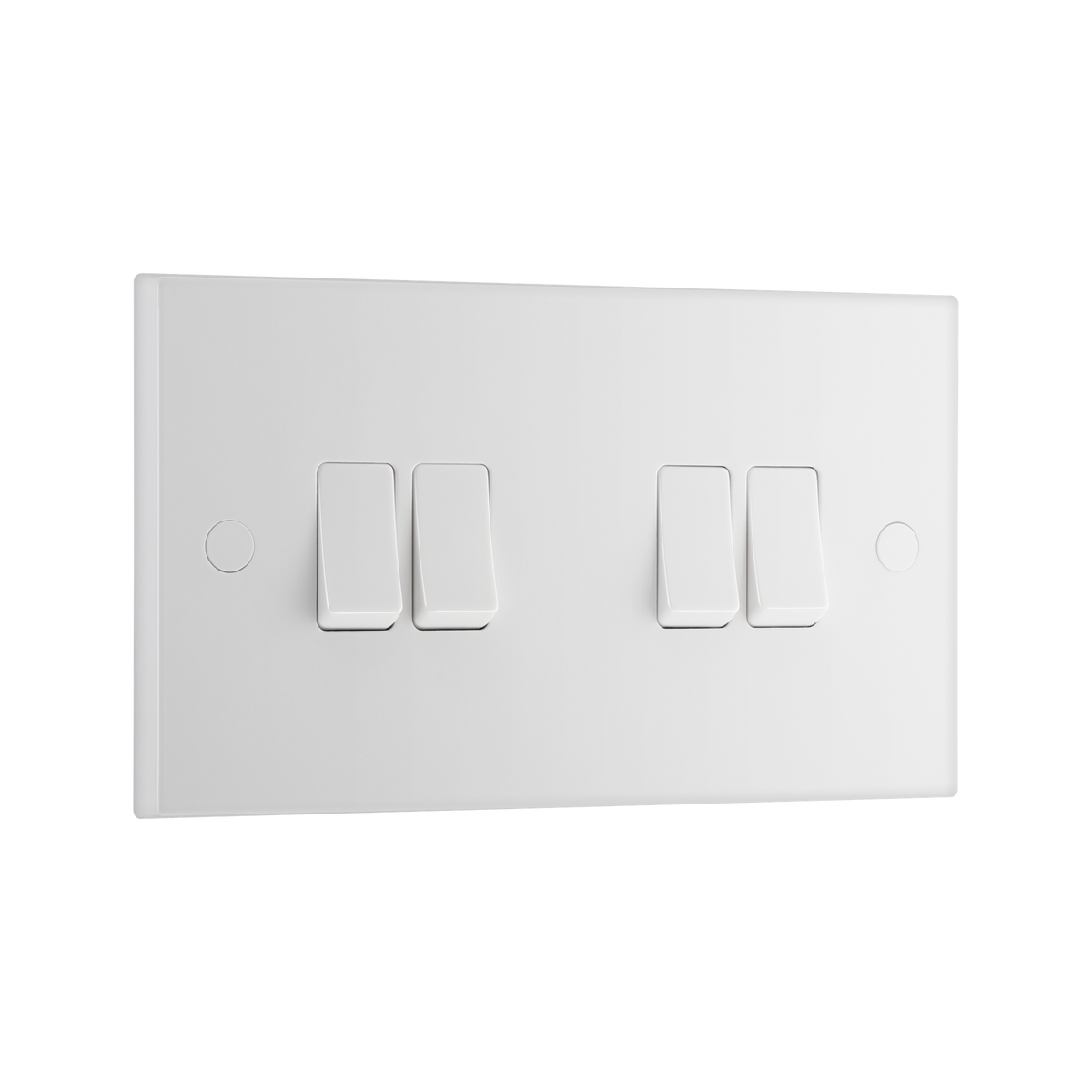Light Switch 4 Gang 2 Way – Square Edge White – BG 944-02 angled view