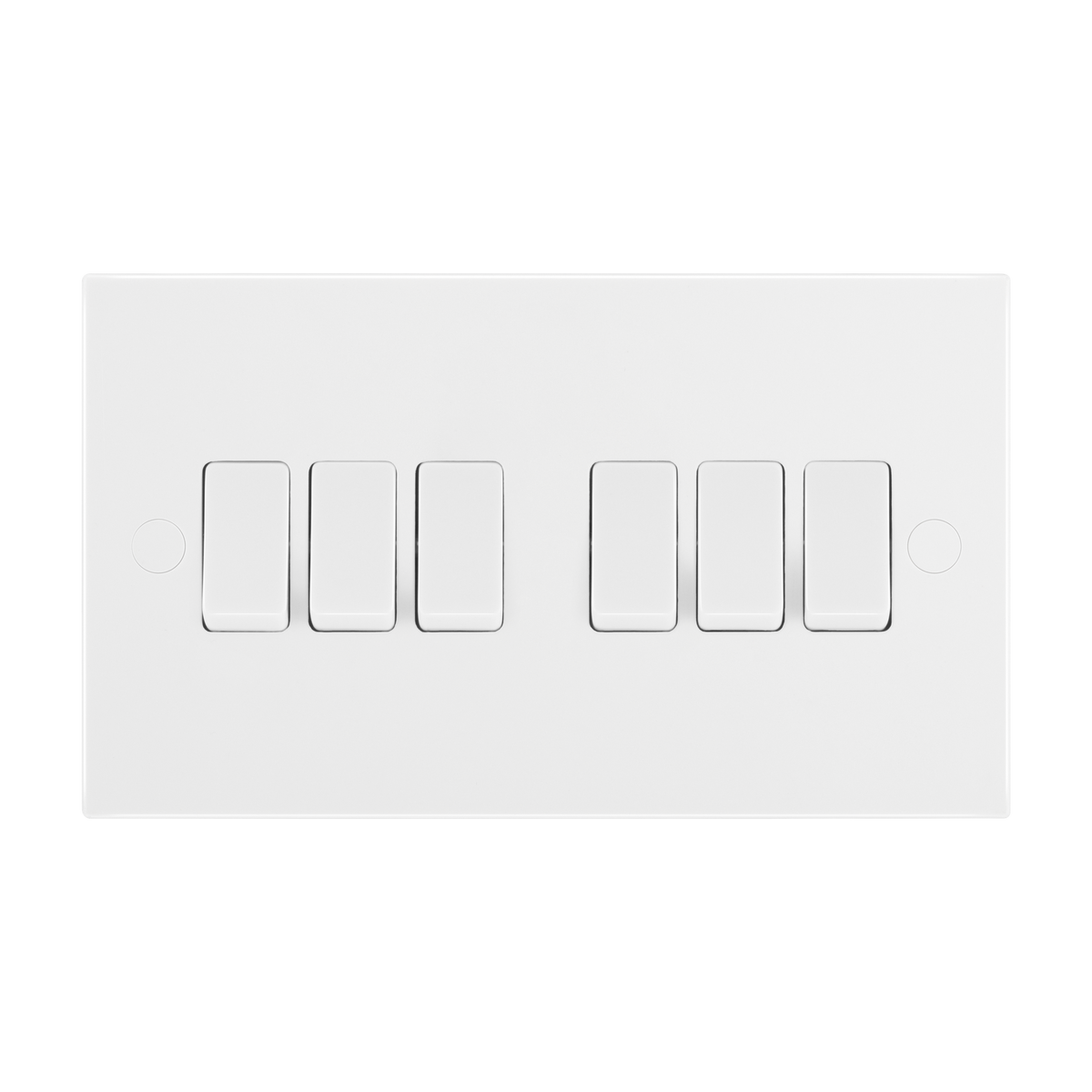 Light Switch 6 Gang 2 Way – Square Edge White – BG 946-02 front view