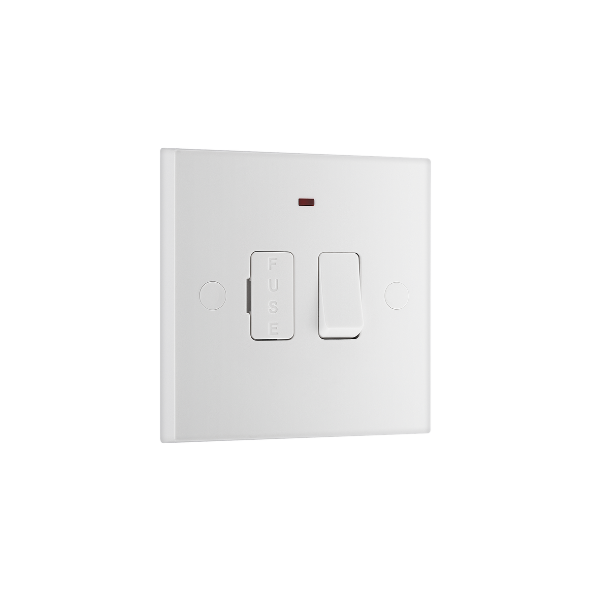Switched Fused Connection Unit 13A with LED Indicator – Square Edge White – BG 951-0J angled view