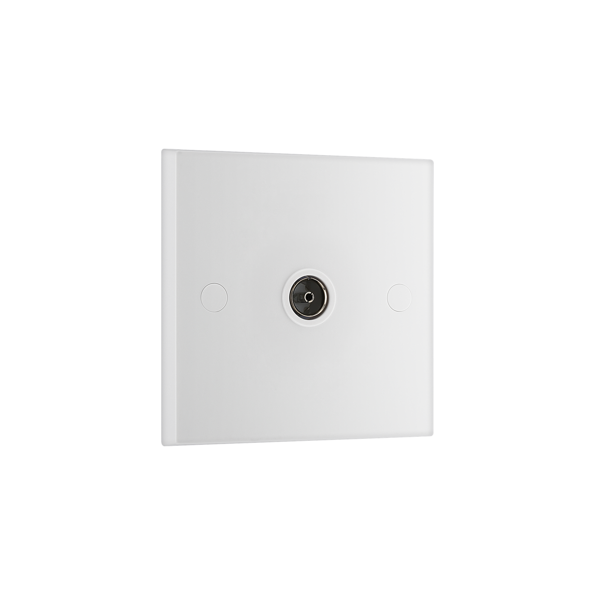 Single Co-Ax Aerial Socket for TV or FM – Square Edge White – BG 960-0J angled view
