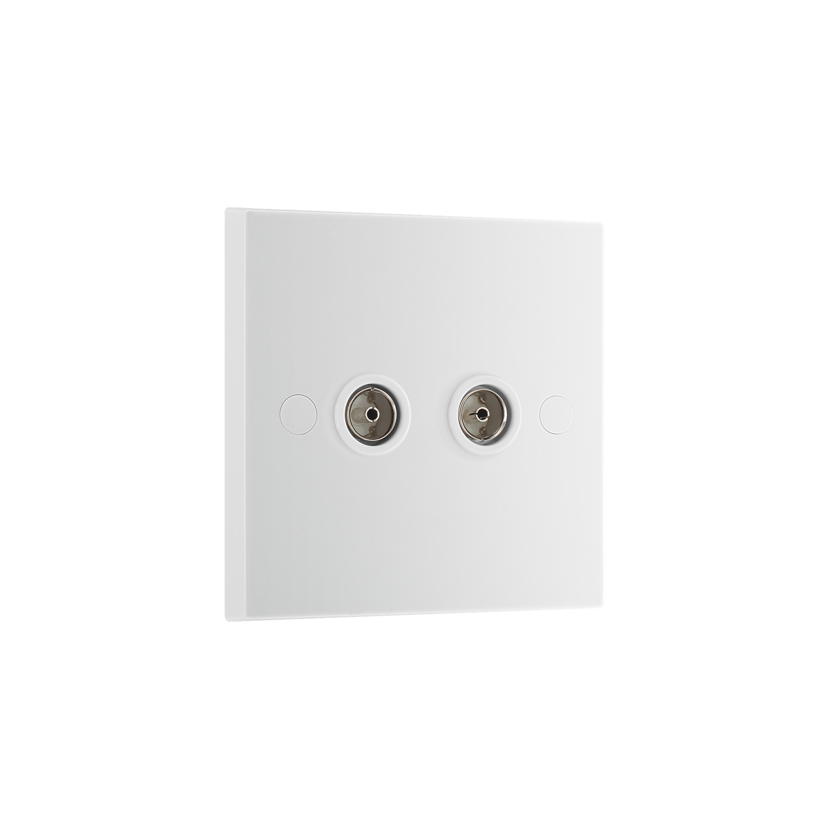 Double Isolated Co-Ax Aerial Socket for TV or FM – Square Edge White – BG 963-0J angled view