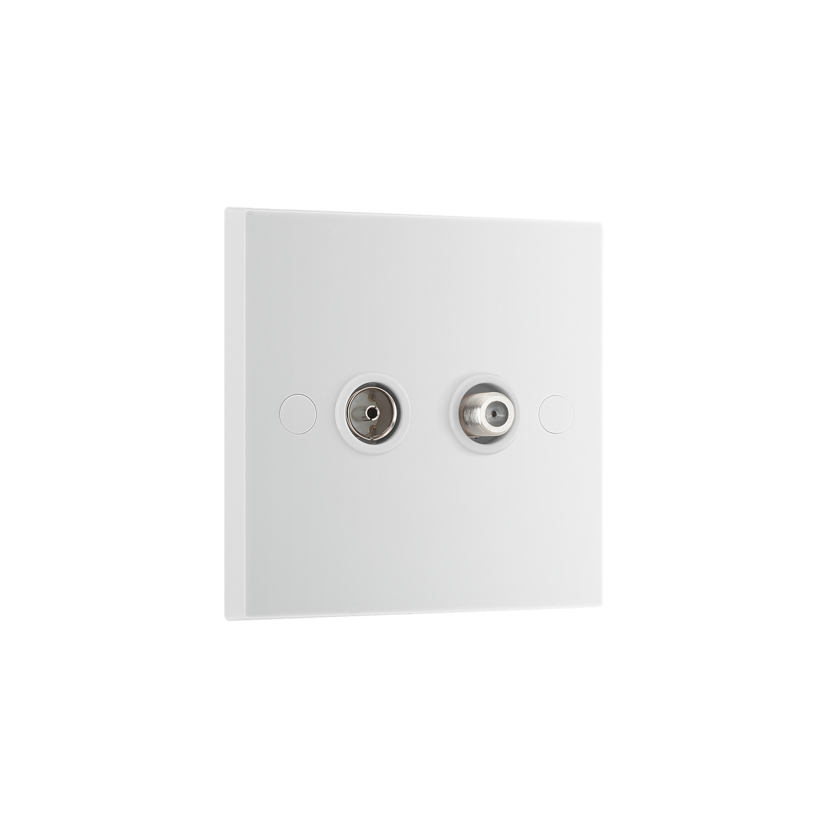 TV/FM/Satellite Co-Ax Socket – Square Edge White – BG 965-0J angled view
