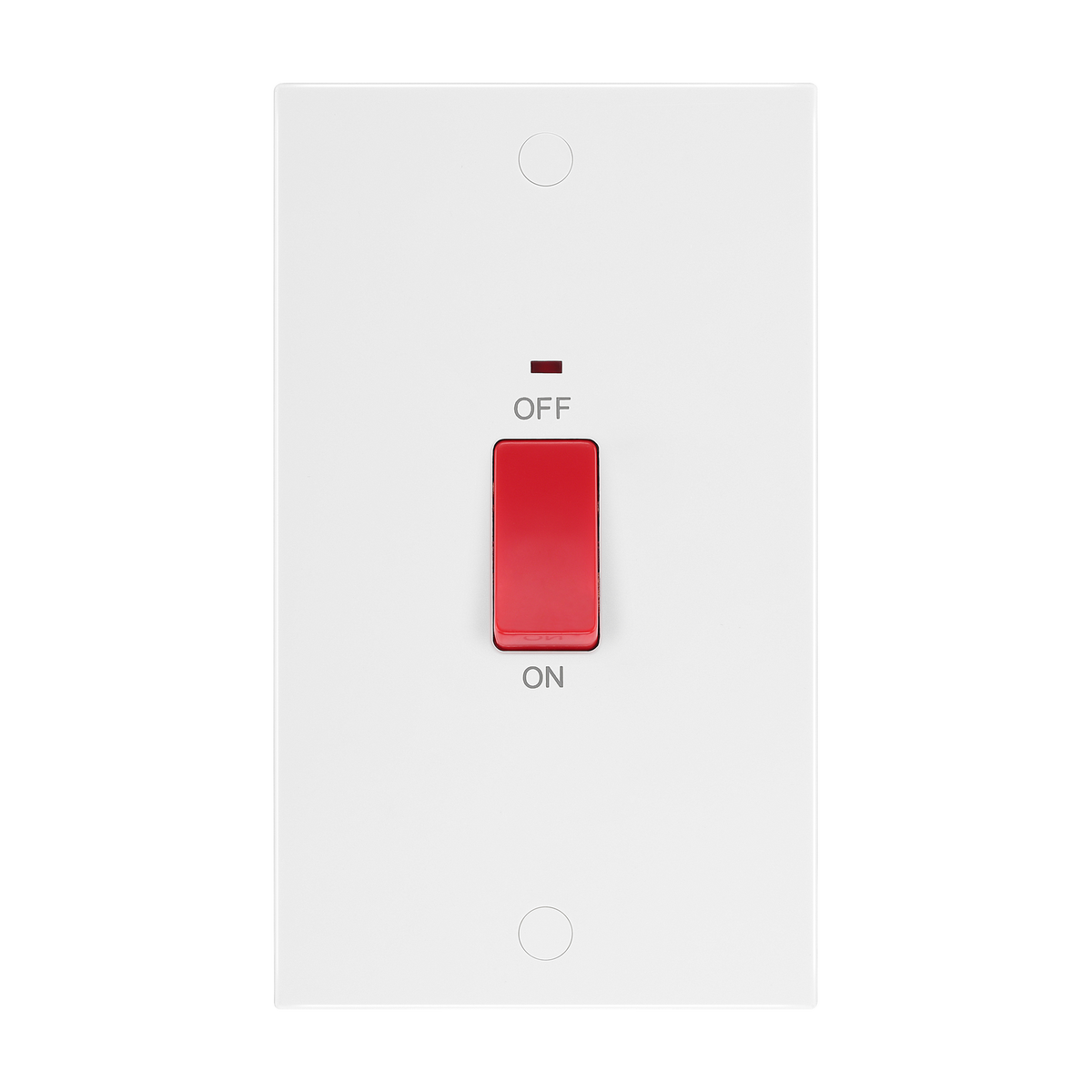 45A Large Plate Double Pole Switch with LED Indicator – Square Edge White – BG 972-0J front view