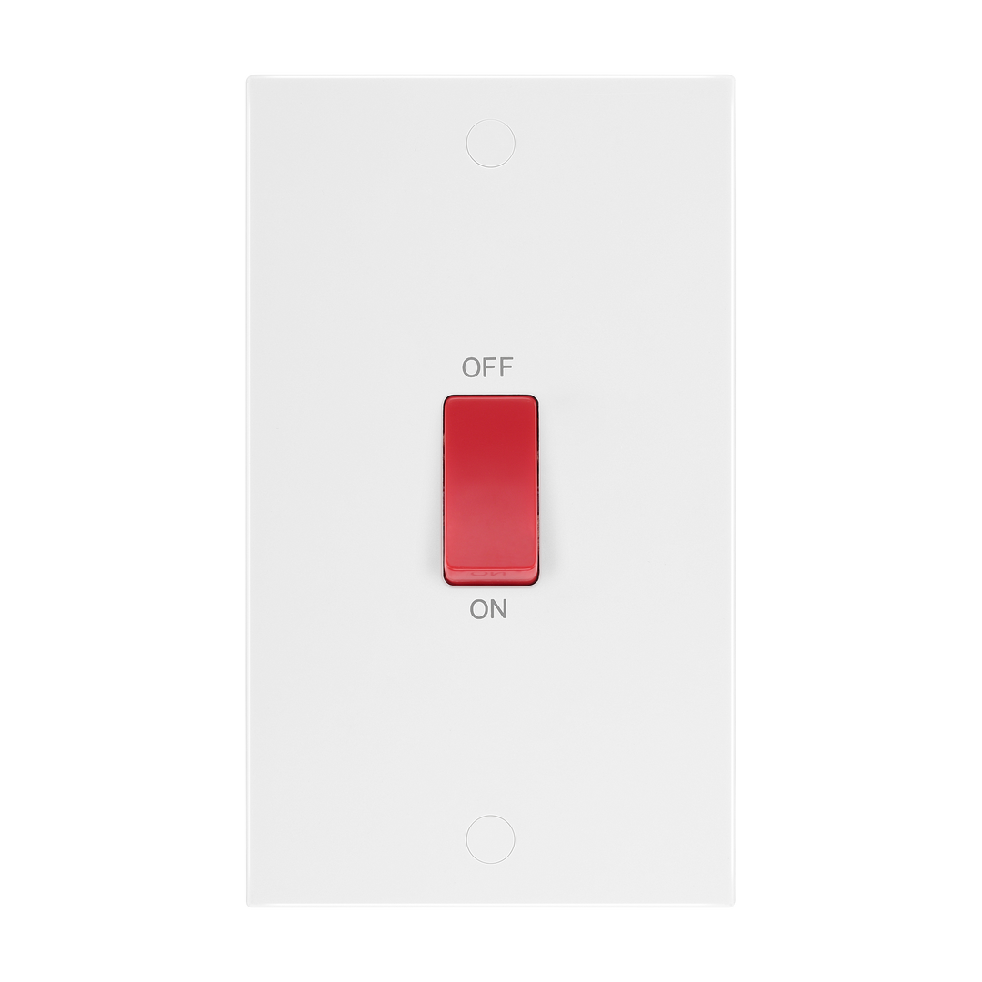 45A Large Plate Double Pole Switch – Square Edge White – BG 973-0J front view