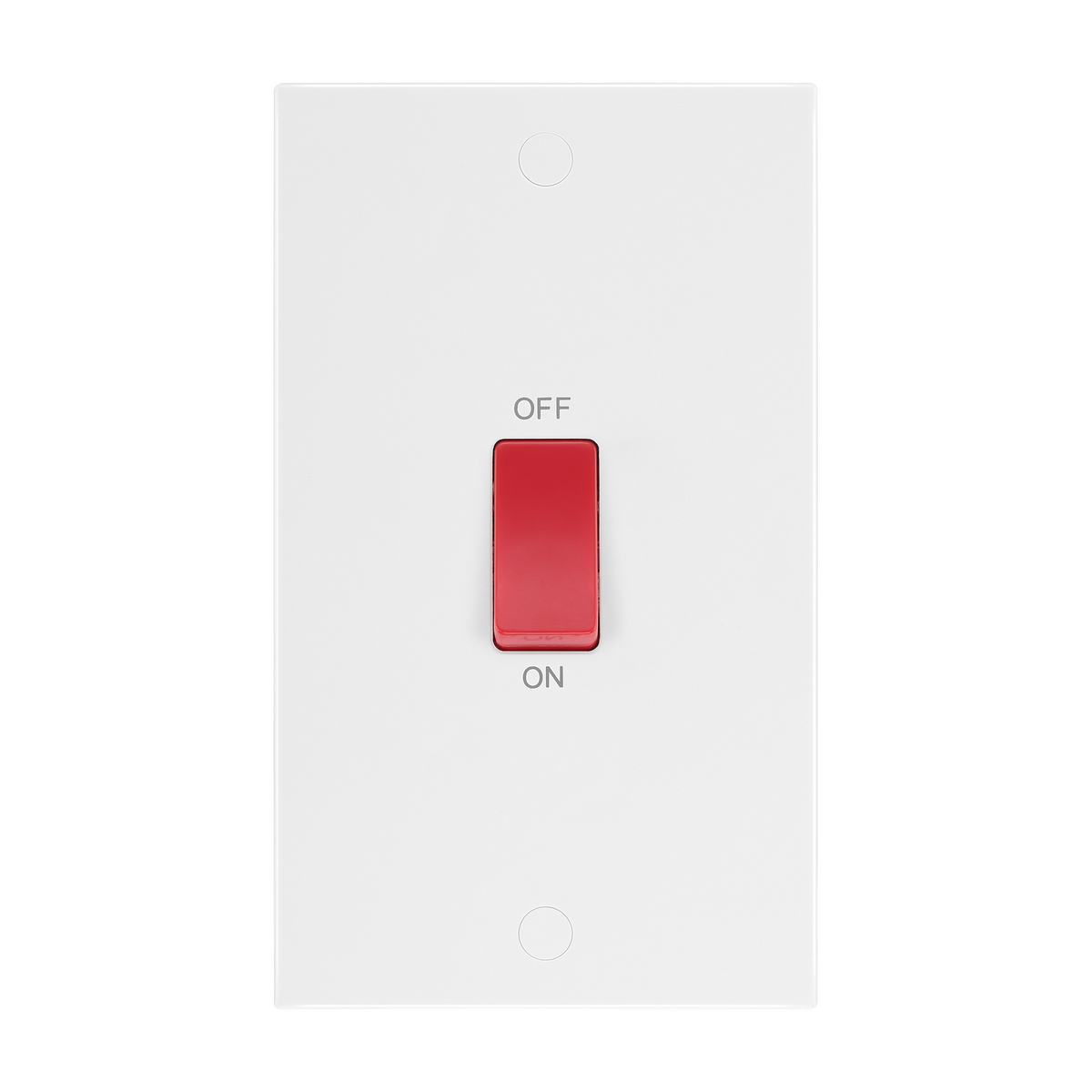 45A Large Plate Double Pole Switch – Square Edge White – BG 973-0J front view