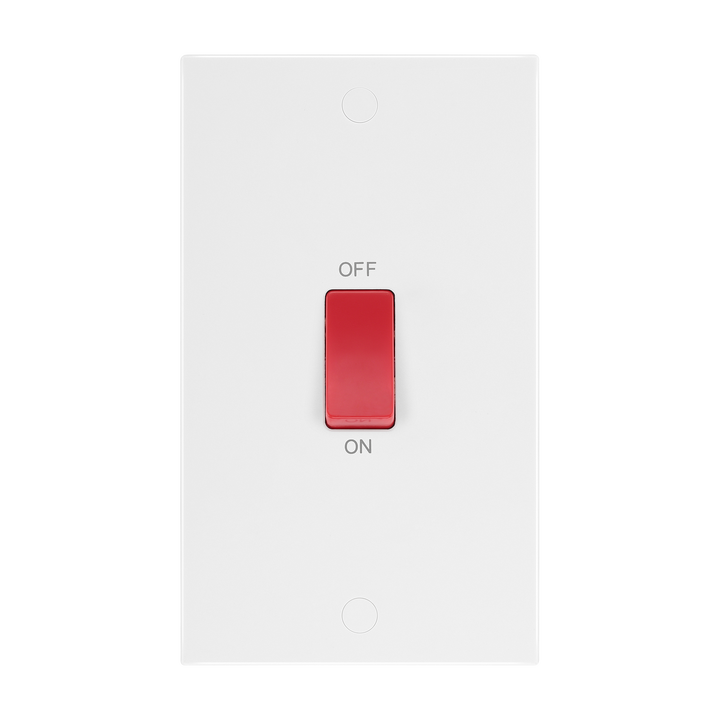 45A Large Plate Double Pole Switch – Square Edge White – BG 973-0J front view