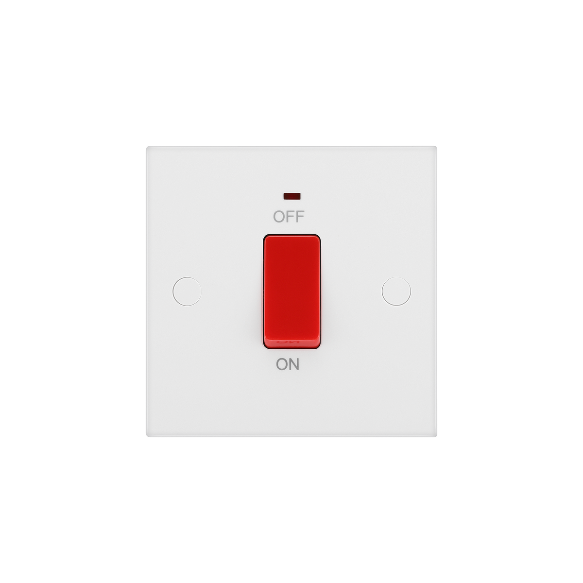 45A Square Plate Double Pole Switch with LED Indicator – Square Edge White – BG 974-0J front view