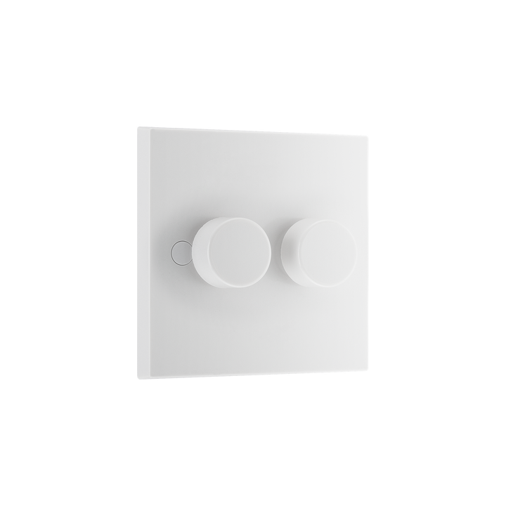 Double Dimmer Switch 2 Way, Trailing Edge 200W – Square Edge White – BG 982-0J angled view