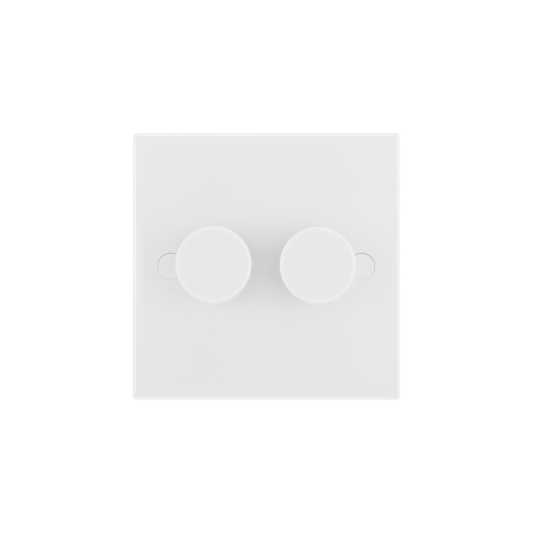 Double Dimmer Switch 2 Way, Trailing Edge 200W – Square Edge White – BG 982-0J front view