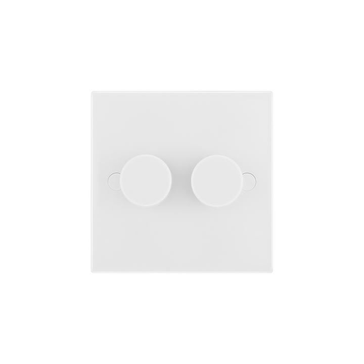 Double Dimmer Switch 2 Way, Trailing Edge 200W – Square Edge White – BG 982-0J front view