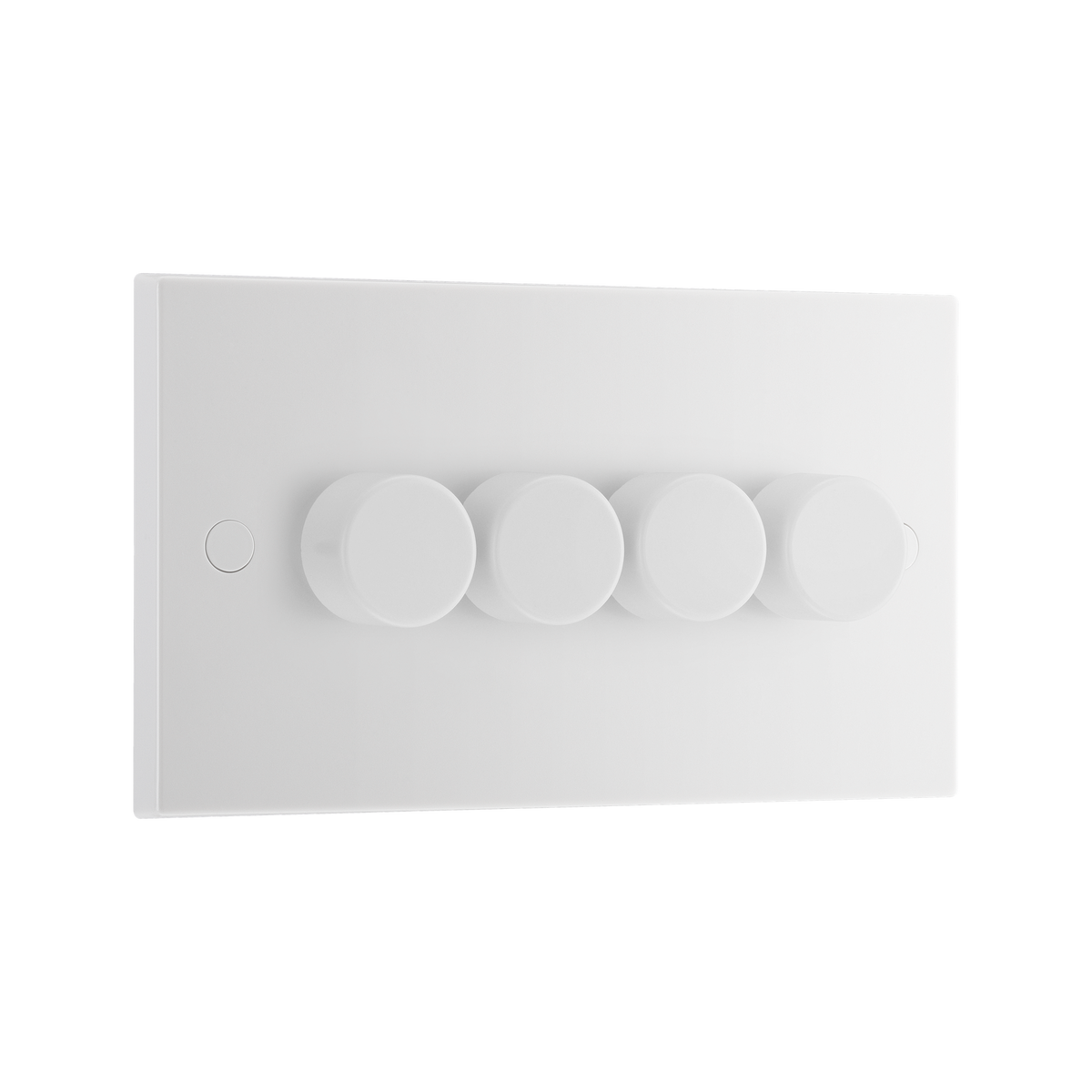 Quadruple Dimmer Switch 2 Way, Trailing Edge 200W – Square Edge White – BG 984-0J angled view