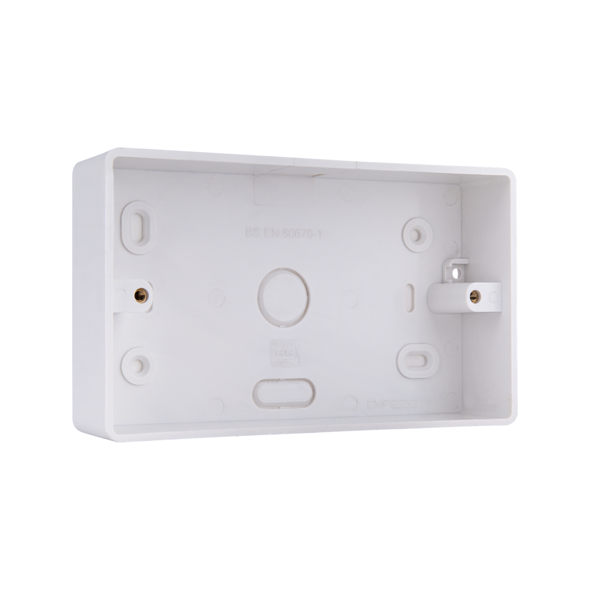 PVC Double Surface Box 32mm – Rounded Edge White – BG CMP8232-01 angled view