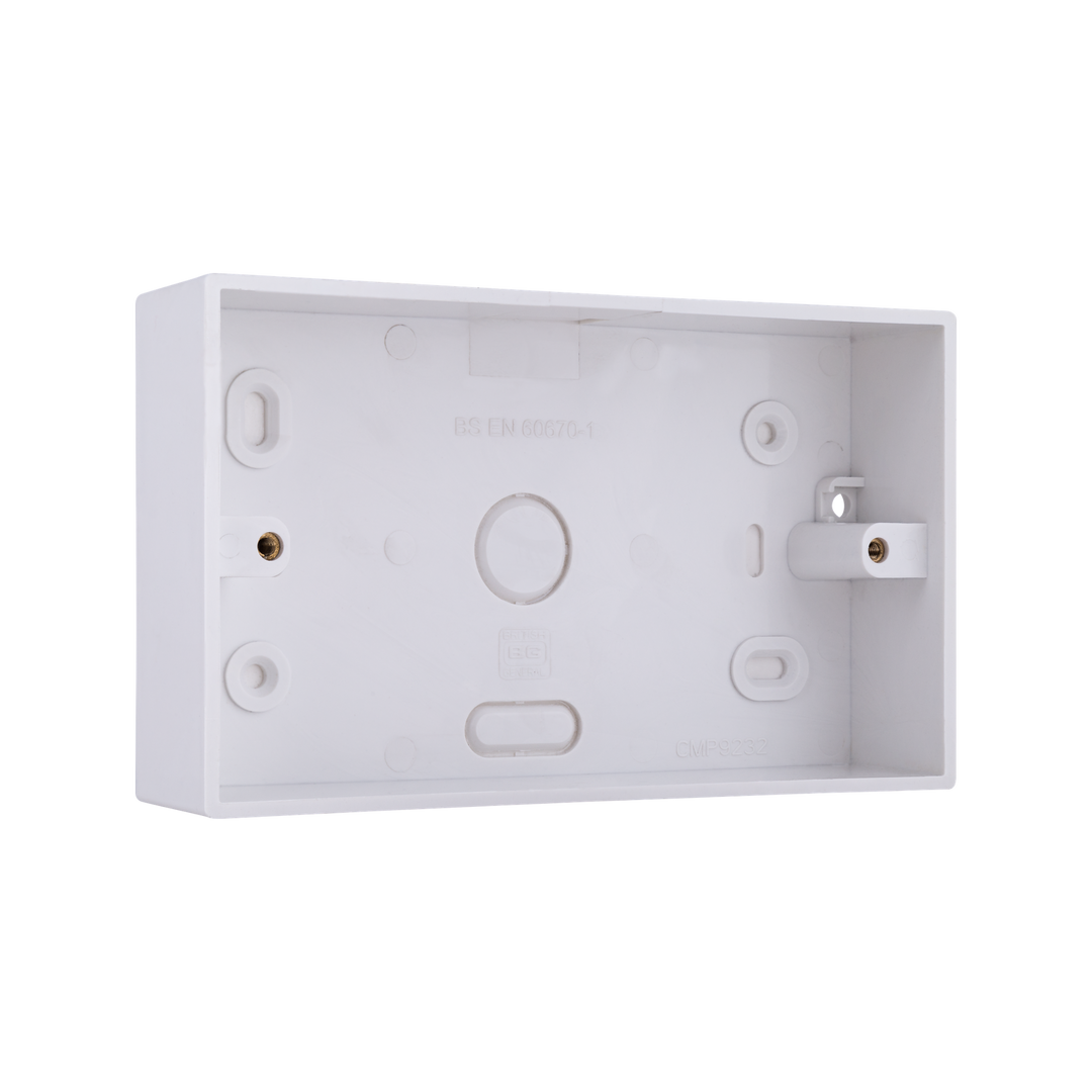 PVC Double Surface Box 32mm – Square Edge White – BG CMP9232-01 angled view