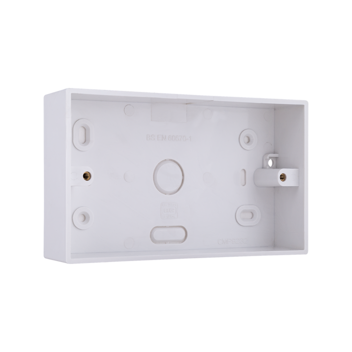 PVC Double Surface Box 32mm – Square Edge White – BG CMP9232-01 angled view