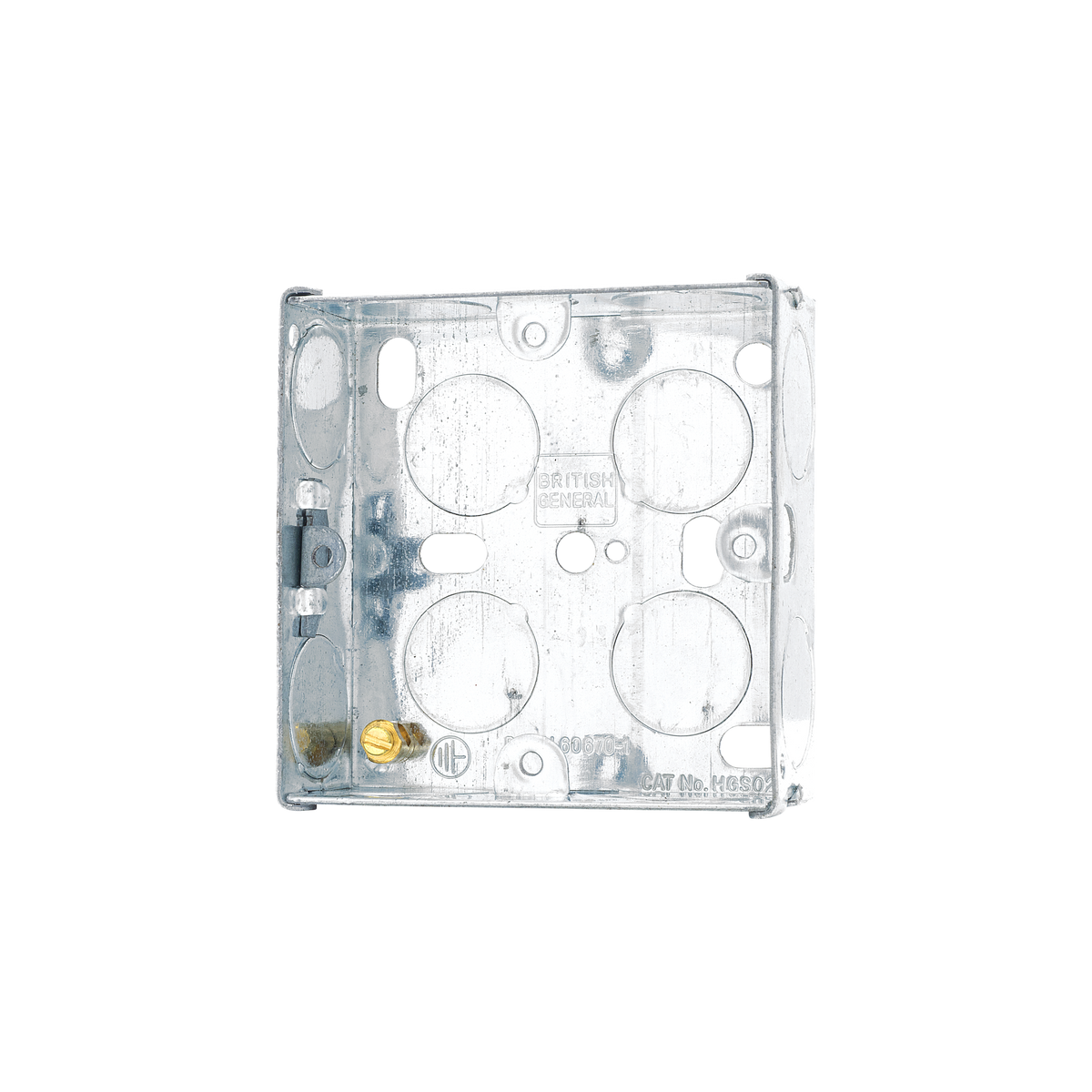 Galvanised Steel Back Box 1 Gang 25mm – BG HGS02-01 angled view