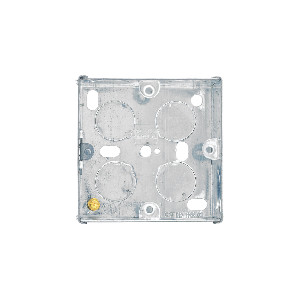 Galvanised Steel Back Box 1 Gang 25mm – BG HGS02-01 front view
