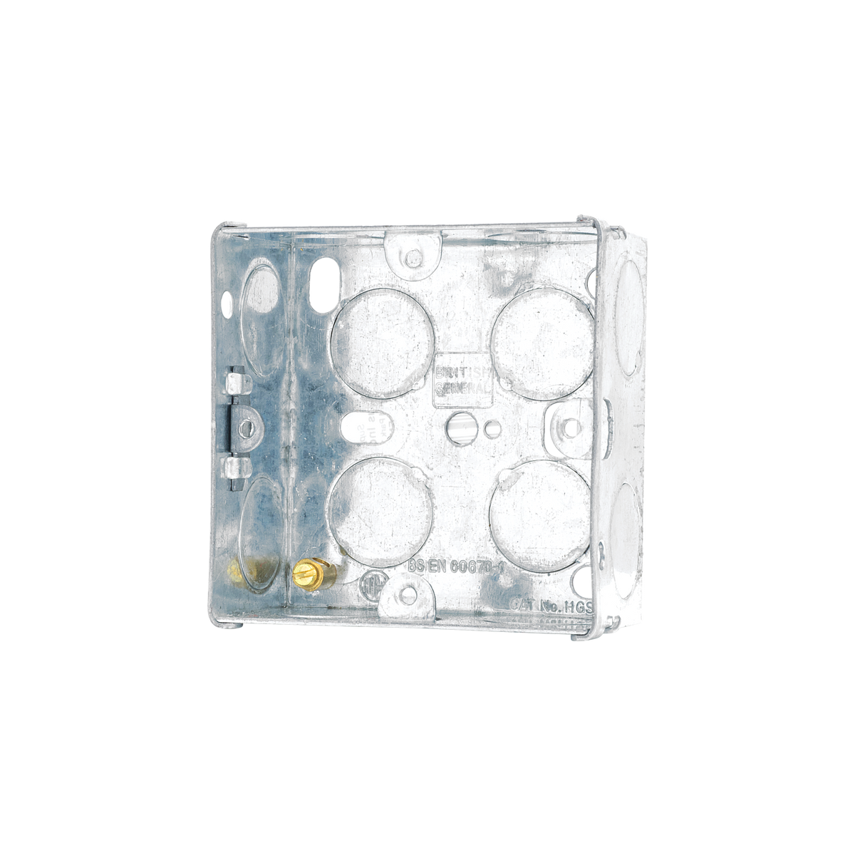 Galvanised Steel Back Box 1 Gang 35mm – BG HGS03-01 angled view