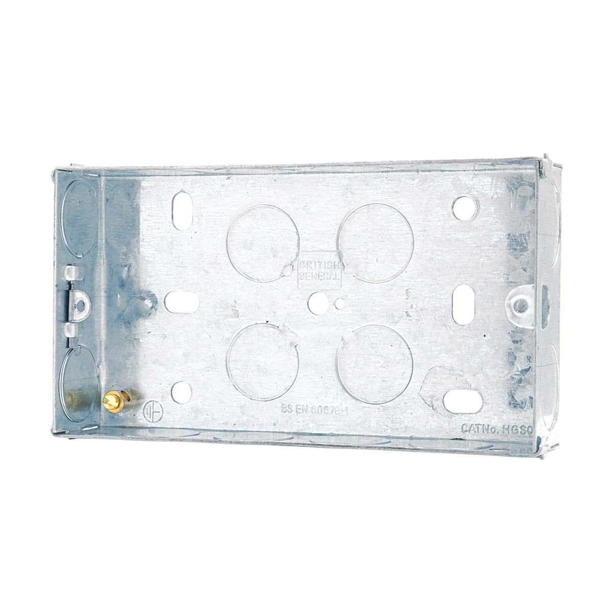 Galvanised Steel Back Box 2 Gang 25mm – BG HGS04-01 angled view