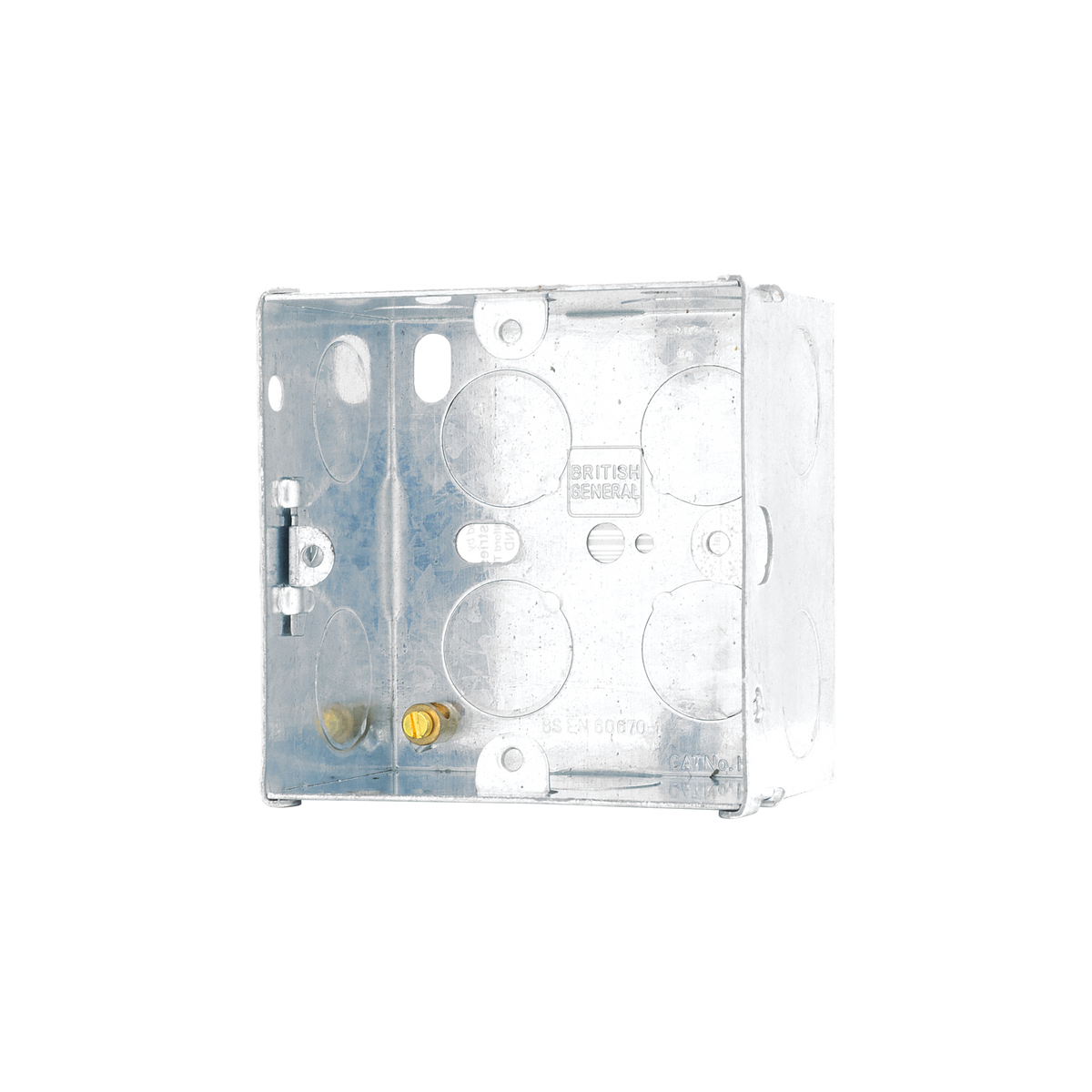 Galvanised Steel Back Box 1 Gang 47mm – BG HGS06-01 angled view